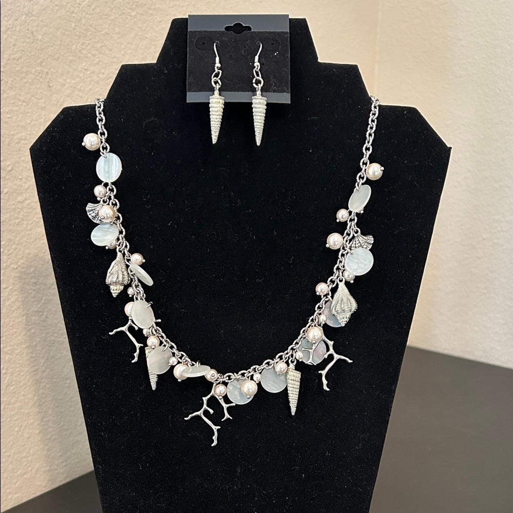 T Tahari Silver and White Charm Ocean Theme Necklace